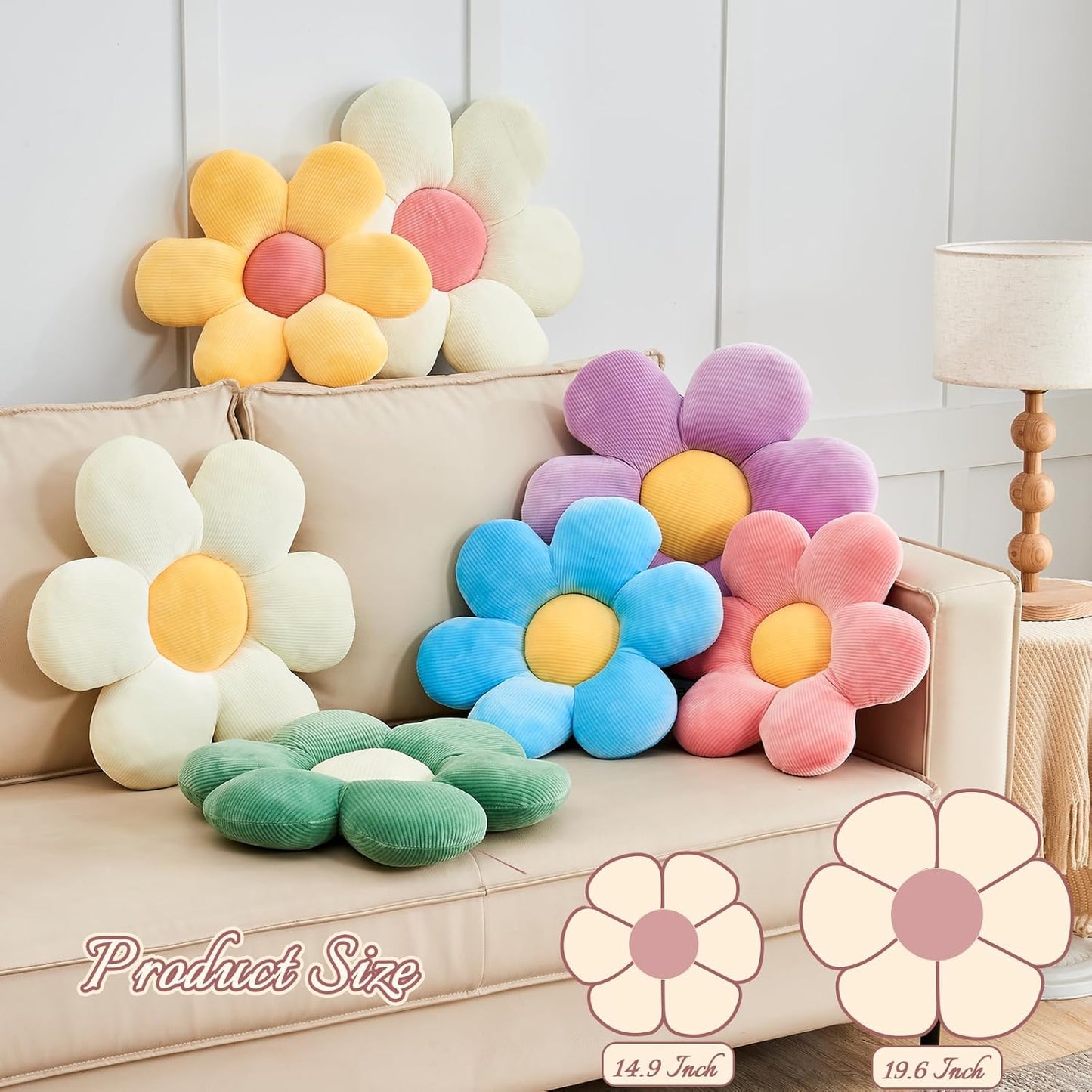 Purple Flower Pillow, 14.9" Cute Flower Shaped Floor Pillow, Aesthetic Floral Plush Daisy Decorative Throw Pillows for Bed Sofa Couch