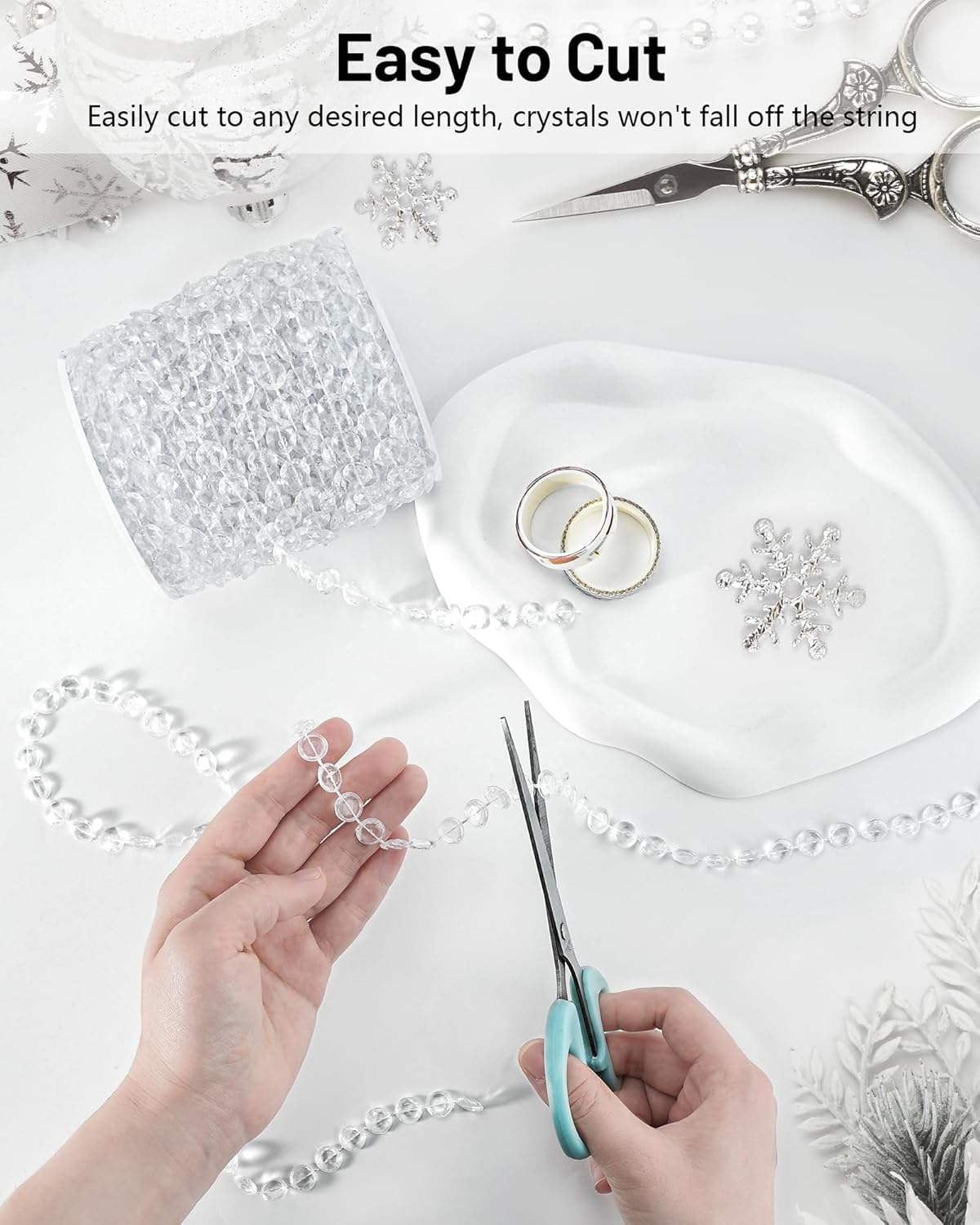 99FT Acrylic Crystal Garland, Clear Diamond-Shaped Crystal Bead Strands, DIY Crystal Beads String Roll for Wedding Decorations Party Decorations Beaded Curtain Crafting Projects