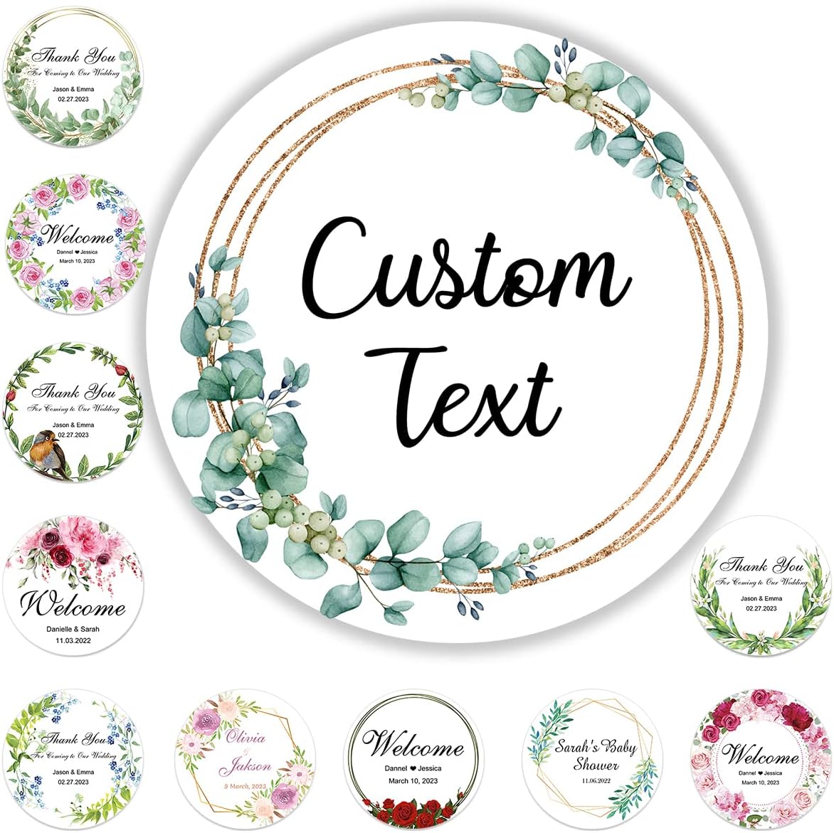 150 Pack Custom Stickers Personalized Stickers Labels for Business Logo Customized Vinyl Stickers for Wedding Favors Birthday Baby Bridal Shower Make Your Own Stickers 1 Inch-10 Inch