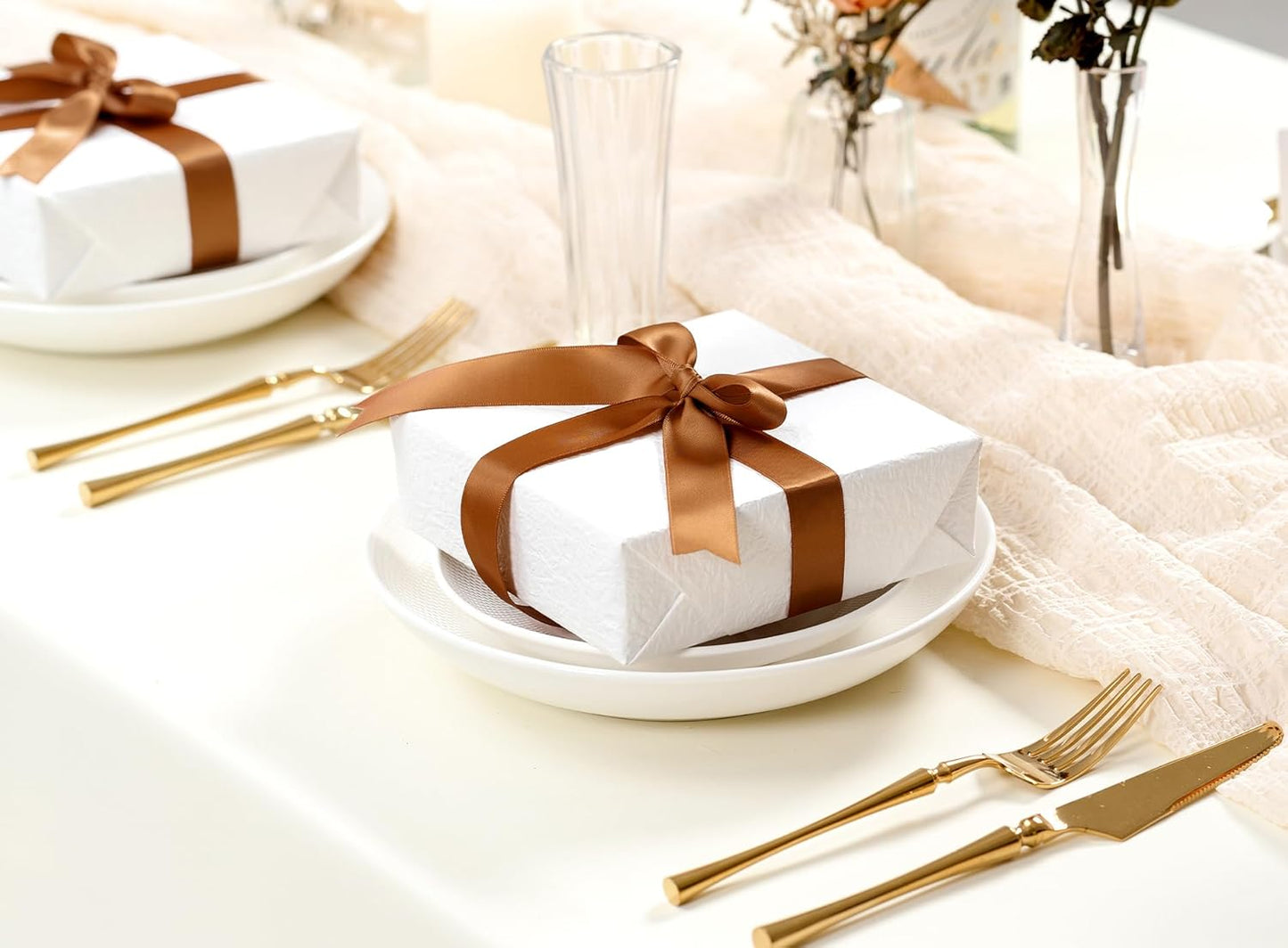 Brown Satin Ribbon 7/8 Inch 50 Yards Double-Faced Polyester Ribbons for Gift Wrapping Crafts Flower Bouquet Wedding Paper Christmas Holiday Decor