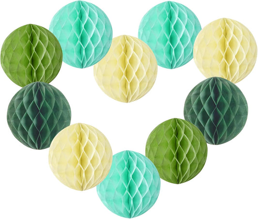 Sage Green Honeycomb Balls Decorations Sage Green Honeycomb Paper Decorations for Wedding Bridal Baby Shower Tropical Jungle Birthday Décor, Set of 16