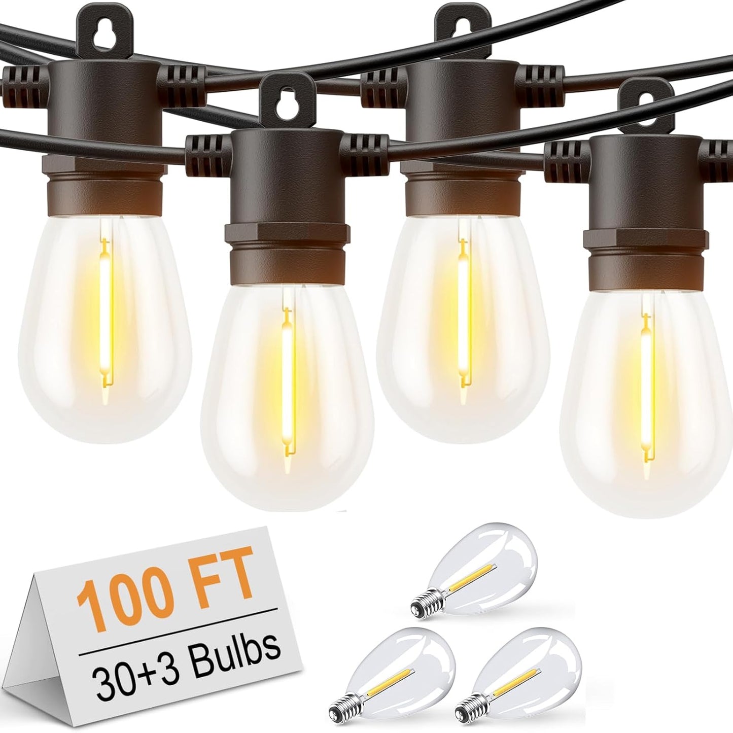 Svater LED Outdoor String Lights 100 FT, Patio Lights with Shatterproof Bulbs, Outside Hanging Light Waterproof for Porch, Deck, Garden, Backyard, Balcony, Dimmable 2700K