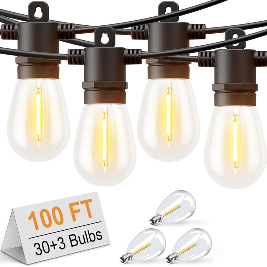 Svater LED Outdoor String Lights 100 FT, Patio Lights with Shatterproof Bulbs, Outside Hanging Light Waterproof for Porch, Deck, Garden, Backyard, Balcony, Dimmable 2700K