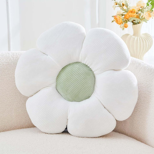 White Flower Pillow, 19.6" Cute Flower Shaped Floor Pillow, Aesthetic Floral Plush Daisy Decorative Throw Pillows for Bed Sofa Couch