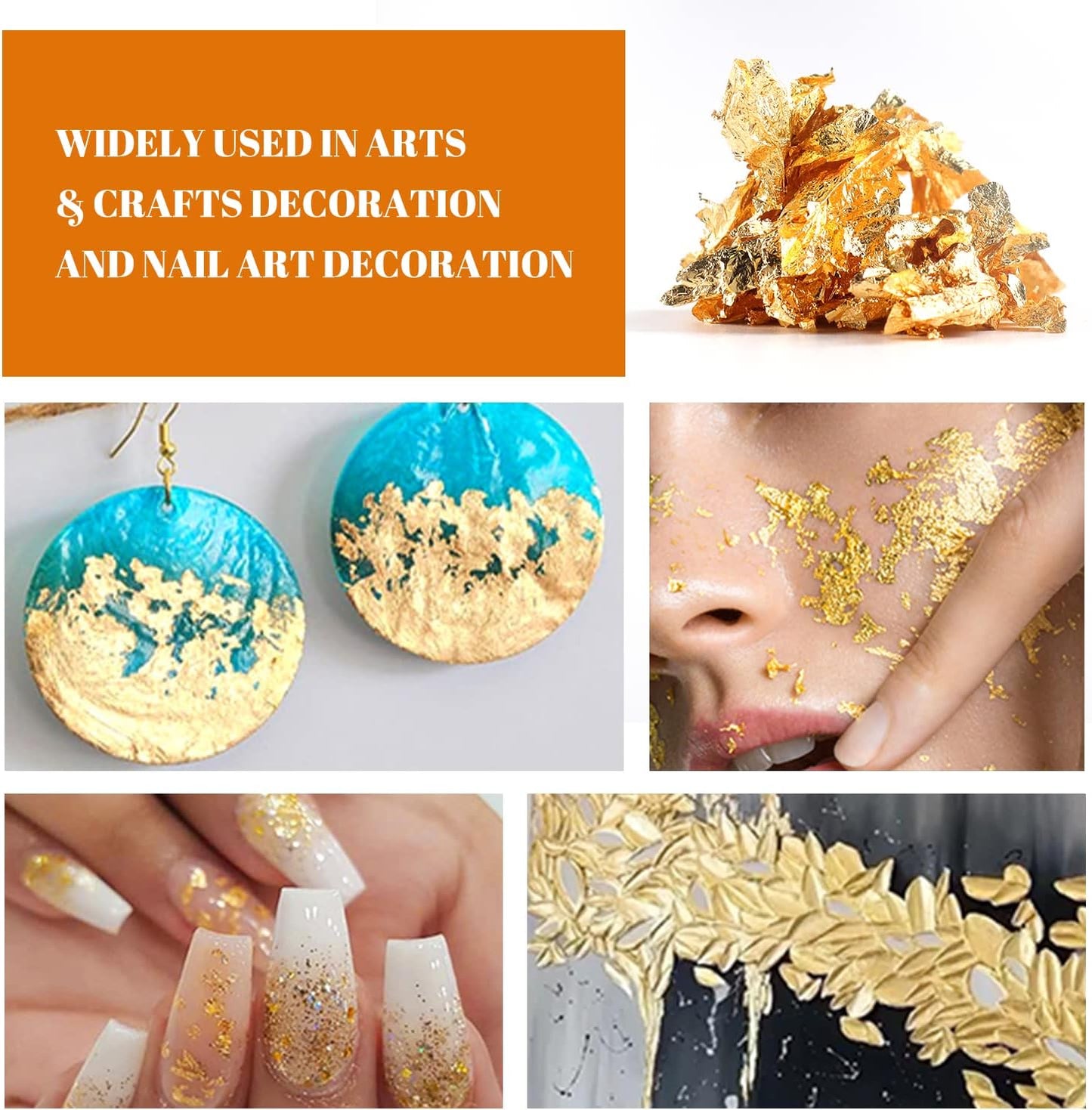 Cobakey Genuine Edible Gold Leaf Flakes - 50mg Edible Gold Flakes for Cake Decoration (Cupcake, Chocolate, Steak, Drink & Cooking), PureGold Leaf with Edible Glitter & Wooden Tweezers