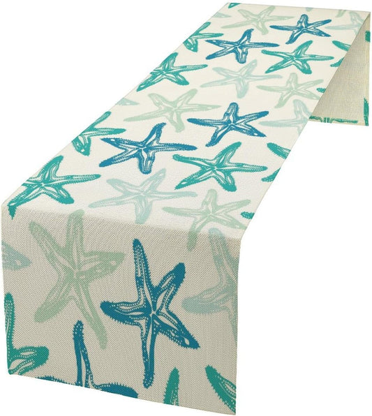 Starfish Plaid Table Flag Green Plaid and Marine Life Starfish Kitchen Table Flag Suitable for Birthday Party Restaurant Decoration Outdoor Picnic 13 * 70 Inch