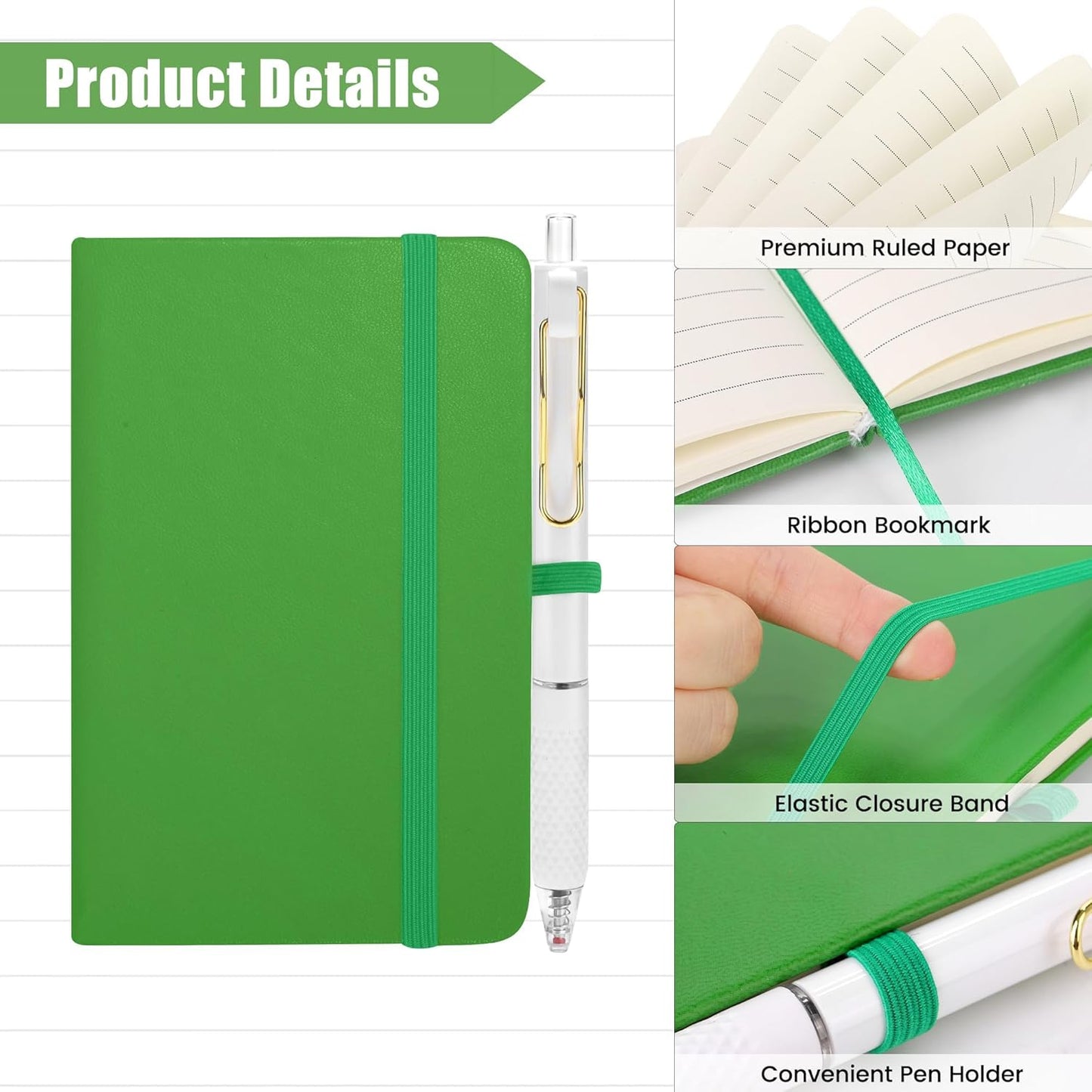 Aneco 50 Sets Pocket Notebook Journals with Pens, A6 Mini Hardcover PU Leather Lined Notebooks 3.5 x 5.5 Inch College Ruled Notepad With Pen Holder for Office School Supplies, Rainbow Color