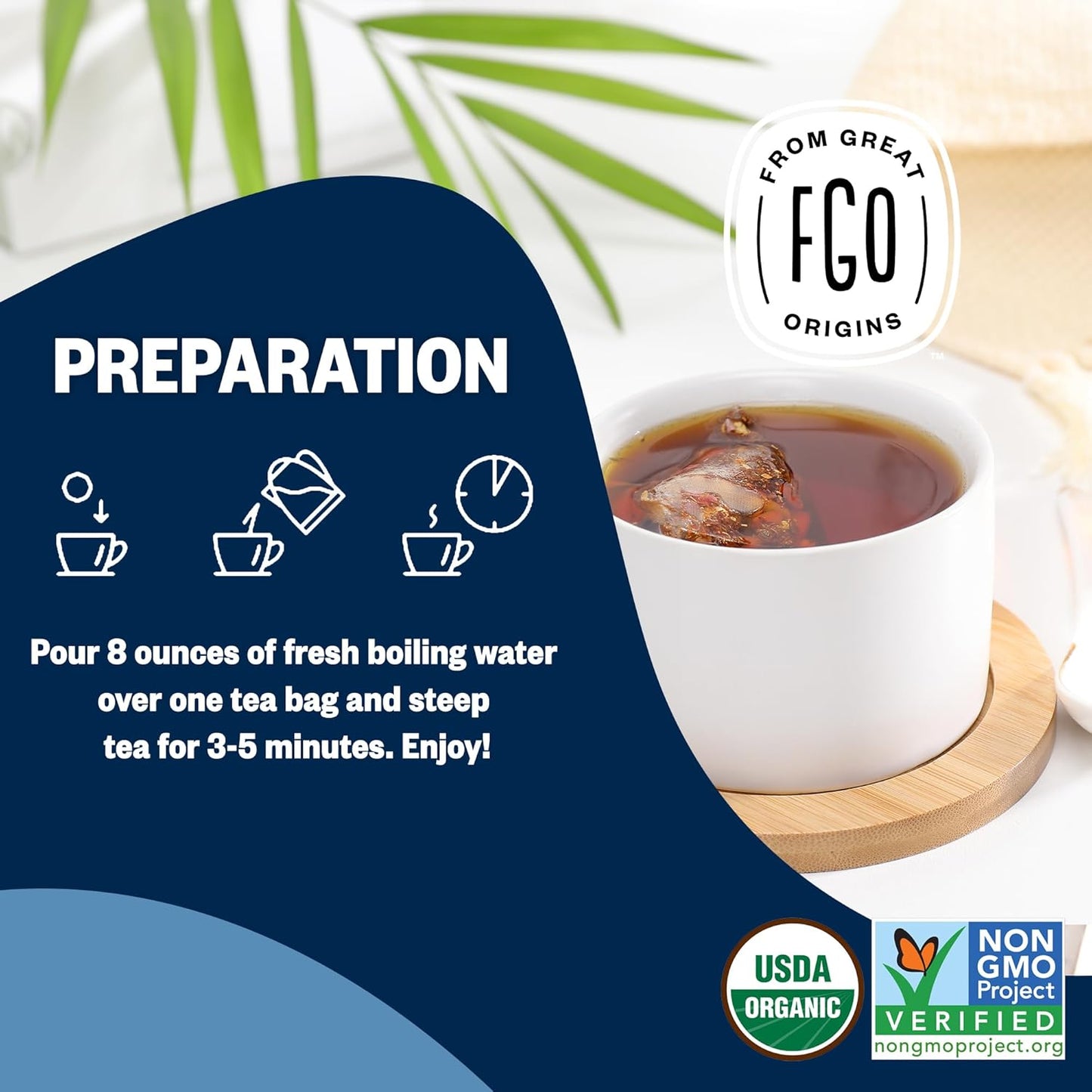 FGO Organic Black Tea, 100 Count, Eco-Conscious Tea Bags, Caffeinated, Resealable Bag, Packaging May Vary (Pack of 1)