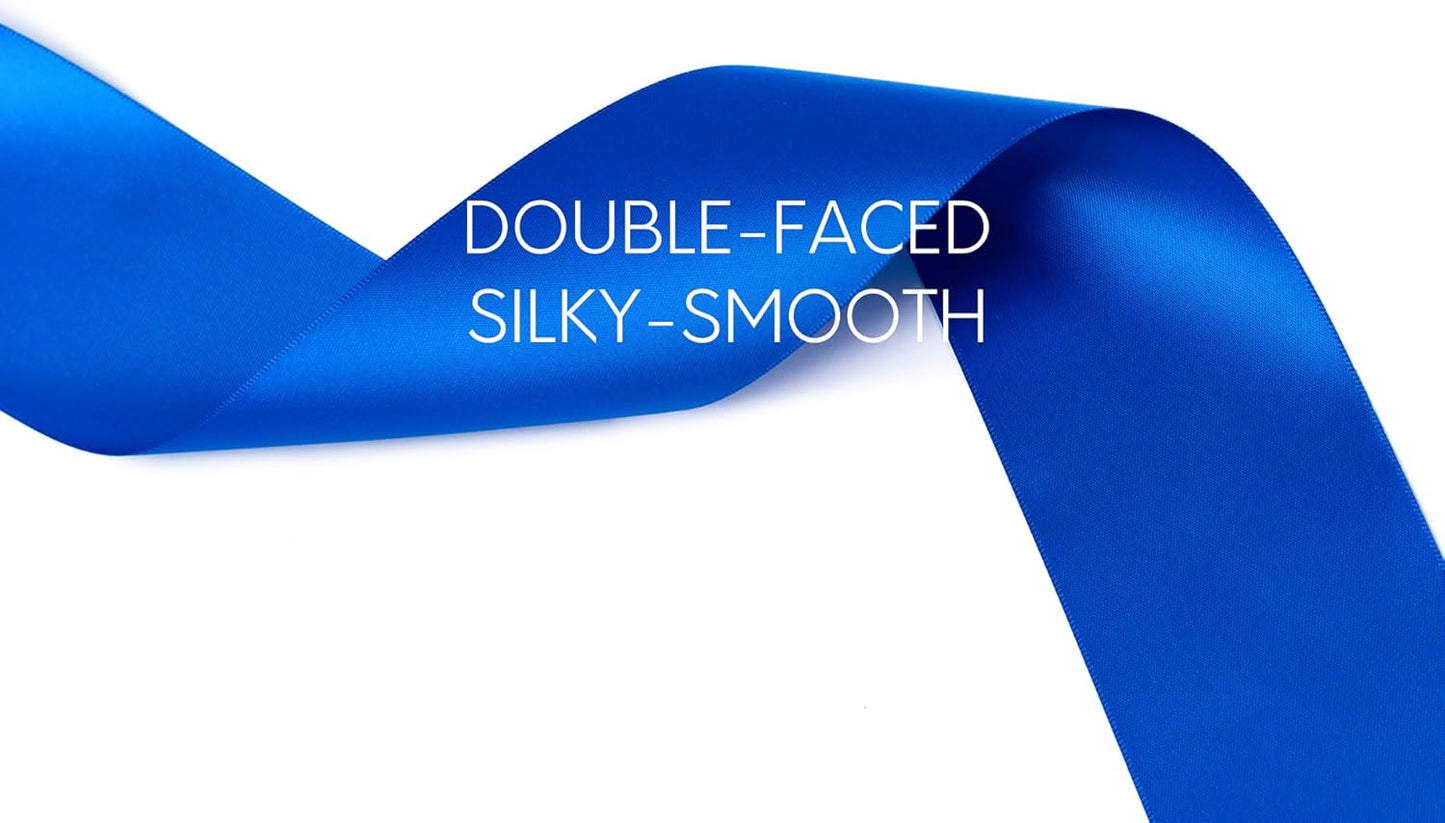 Royal Blue Satin Ribbon 2.5 Inch Double-Faced Ribbons 25 Yards for Gift Wrapping Flower Bouquet Wedding Paper Bows Invitations Crafts