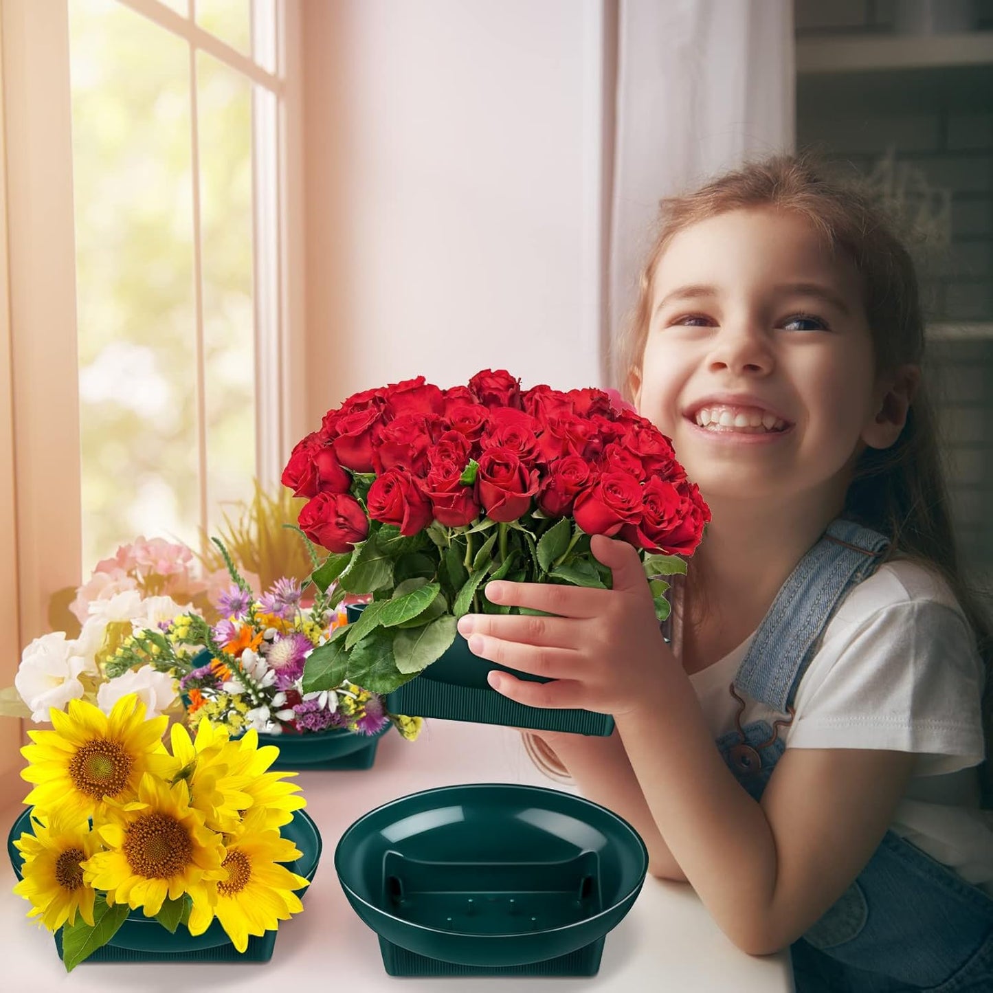 Karenhi 18 Pcs Floral Supplies Green Bowls for Flower Arrangements Large Size 6.3 Inch Floral Foam Bowls for Arrangements Holiday Wedding Fresh Flower Decoration Supplies (Foam Not Include)