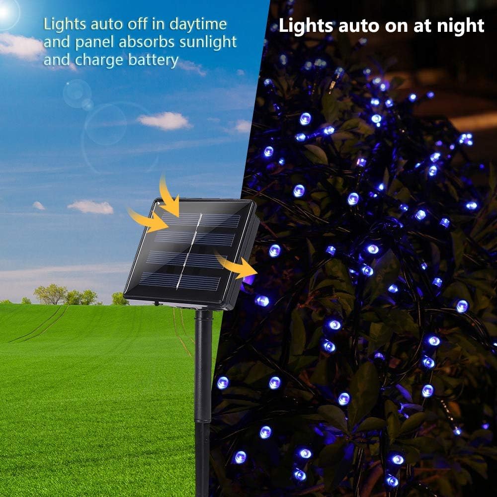 Toodour Solar Christmas Lights, 72ft 200 LED 8 Modes Outdoor Christmas String Lights, Waterproof Solar String Light for Xmas Tree, Fence, Holiday, Party, Balcony, Outdoo Xmas Decorations - Blue