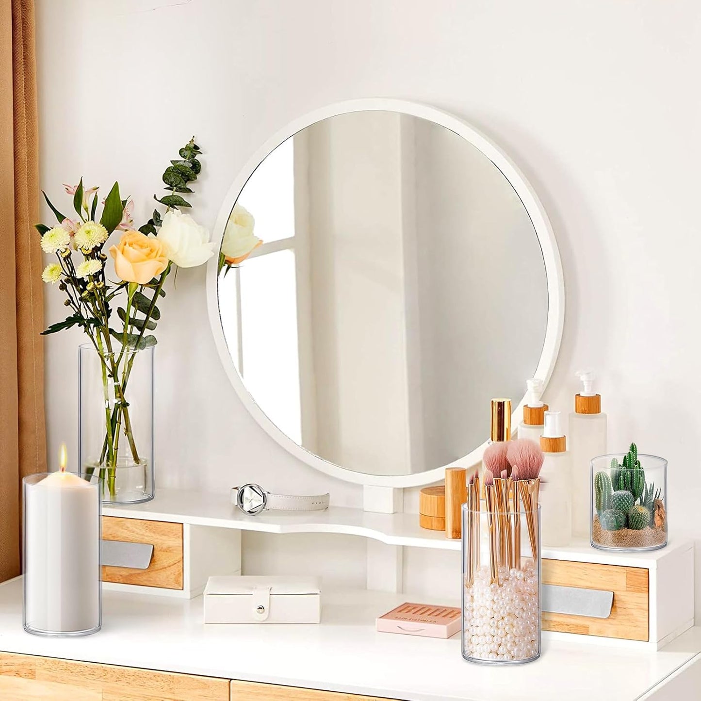 16 Pack Glass Cylinder Vases 4,6,8,10 Inch Tall Clear Flower Vase Hurricane Floating Candle Holder for Table Centerpiece Wedding Home Decor