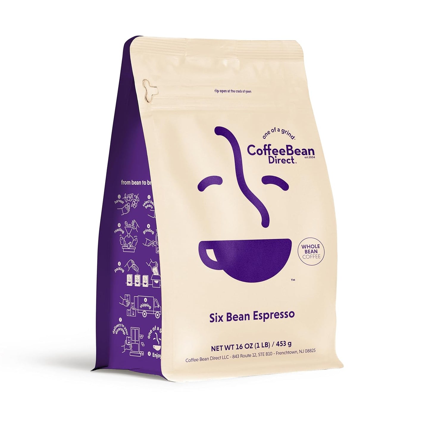 Coffee Bean Direct Six Bean Espresso, Whole Bean Coffee, Dark Roast, 1 Pound Bag (Pack of 1)
