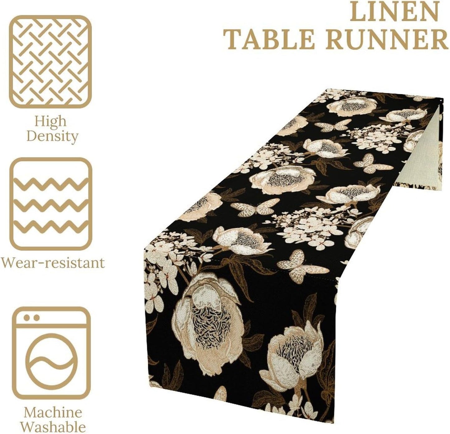 Watercolor Peony Table Runner, Modern Kitchen Dining Room Bohemian Floral Tabletop Decoration for Kitchen Cafe 13x70 Inch
