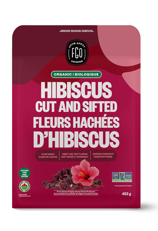 FGO Organic Hibiscus Flowers, Cut and Sifted, 16oz Bulk Resealable Bag, Packaging May Vary (Pack of 1)