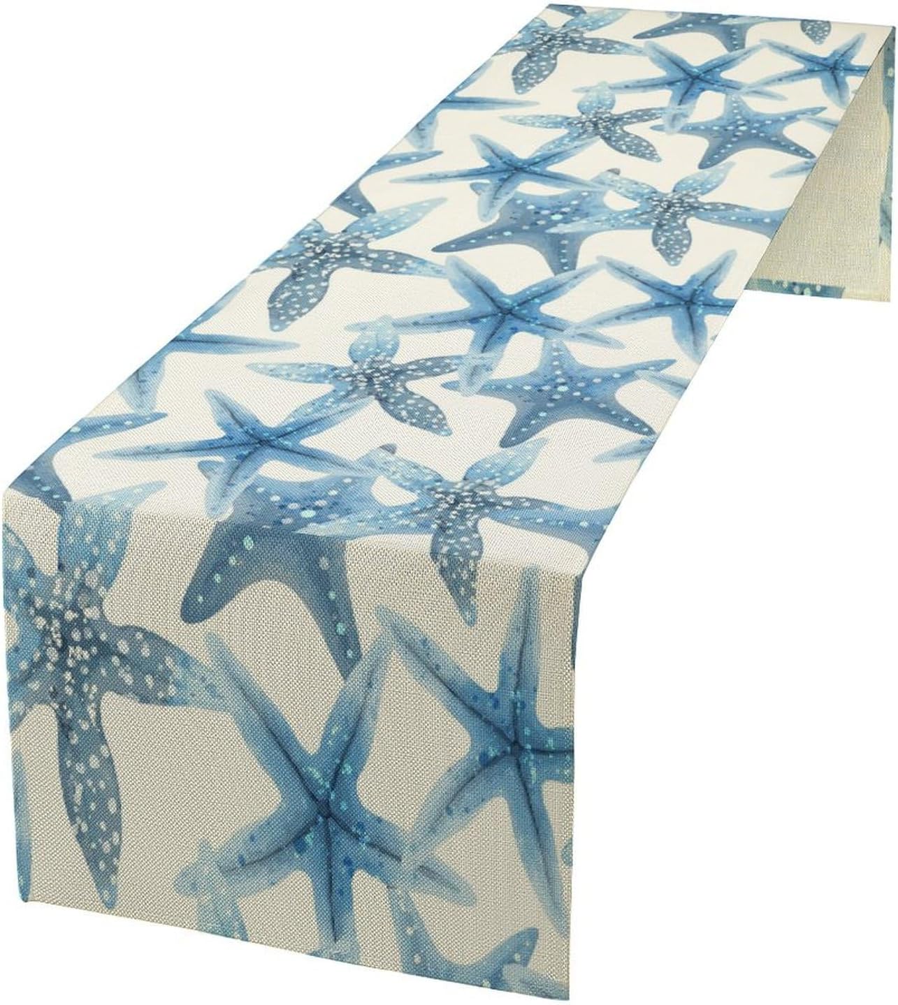 Starfish Plaid Table Flag Green Plaid and Marine Life Starfish Kitchen Table Flag Suitable for Birthday Party Restaurant Decoration Outdoor Picnic 13 * 70 Inch