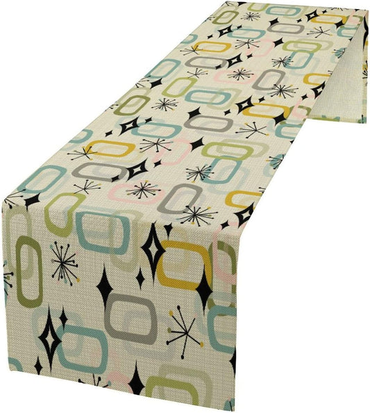 Mid Century Table Runner, Flag Retro Atomic Starburst 1950s Abstract Geometric Space Tabletop Decoration for Home Kitchen Restaurant Table Flag 13x36 Inch
