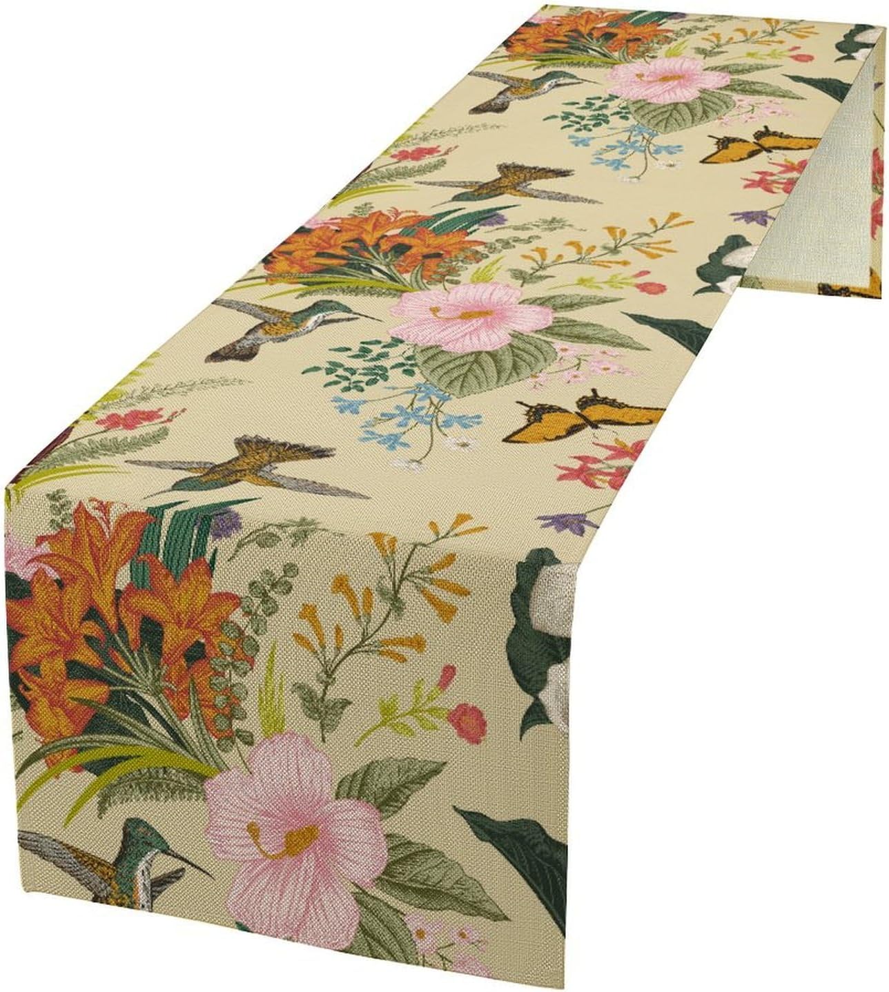 Brown Bird Floral Table Runner Spring Flower Kitchen Table Decoration Suitable for Family Dinner Decoration 13x108 Inch