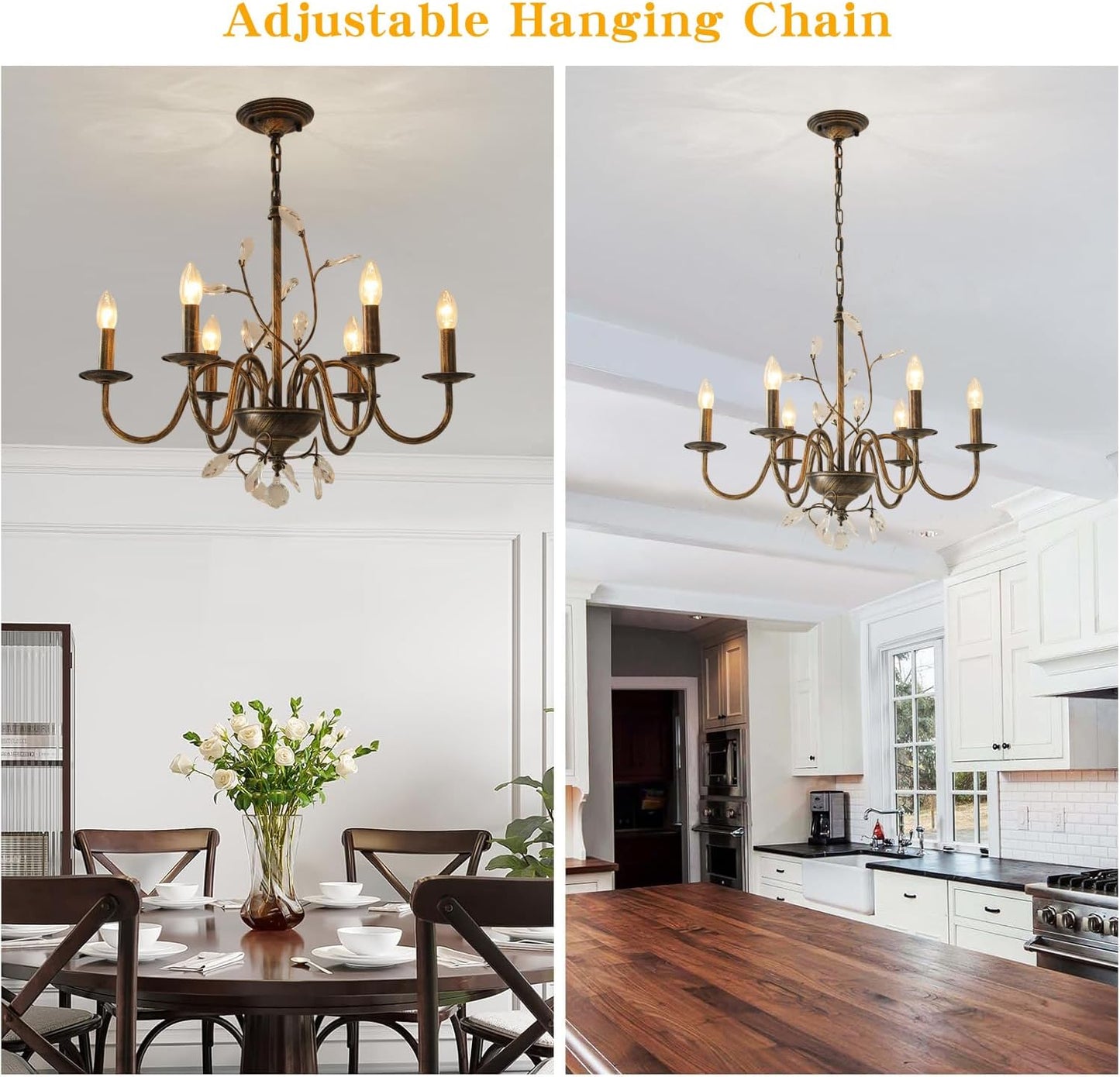 Farmhouse Crystal Chandelier,26 Inch Modern Flower Branch Oil-Rubbed Bronze Rustic Vintage Hanging Pendant Ceiling Light Fixture for Living Room Dining Room Bedroom Foyer Entryway