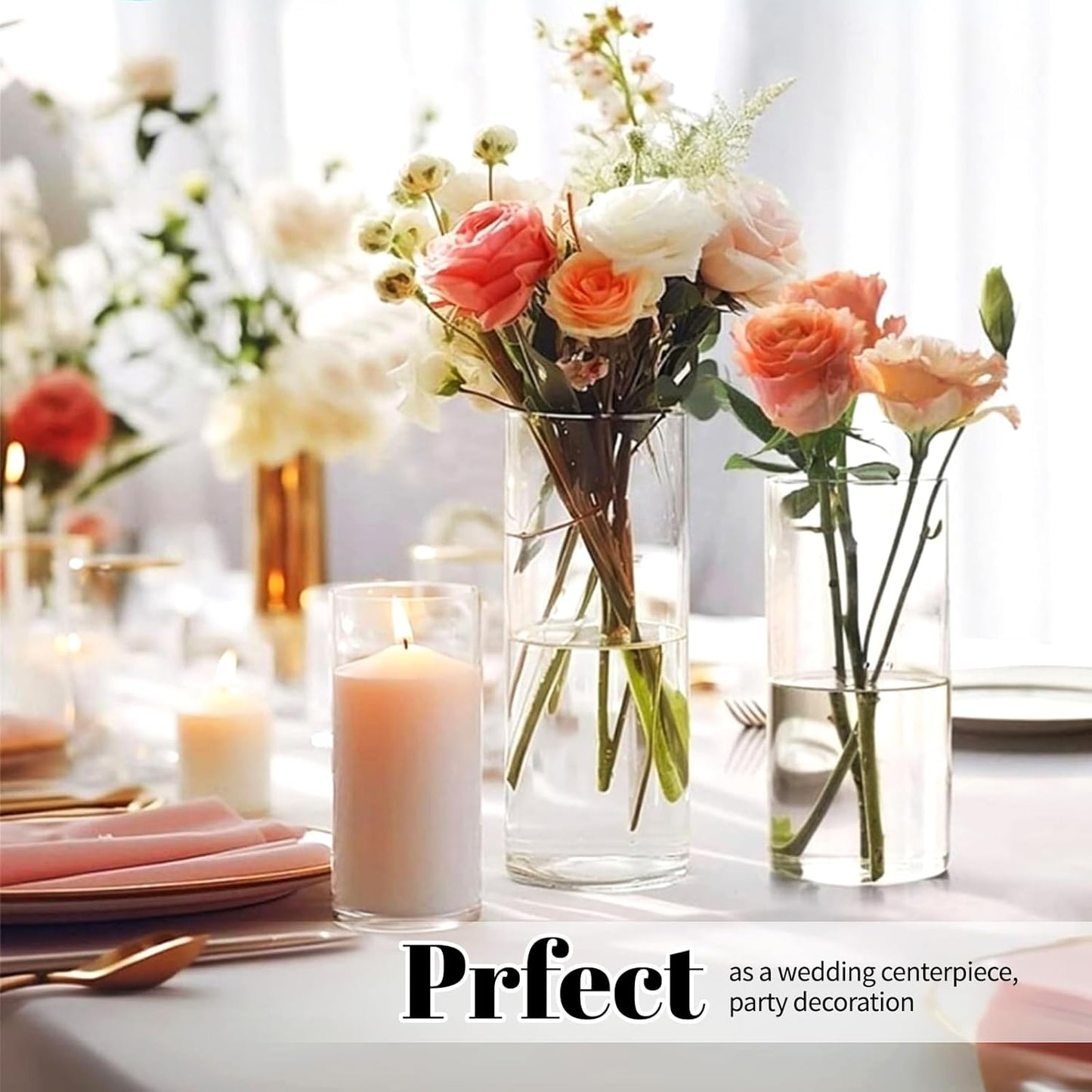 12Pack Glass Cylinder Vases for Centerpieces - 4 Inch Small Flower Vase for Wedding Decorations, Floating Candle Holder Vase Bulk,Glass Hurricane Candle Holders for Table Shelf, Party, Home Decor