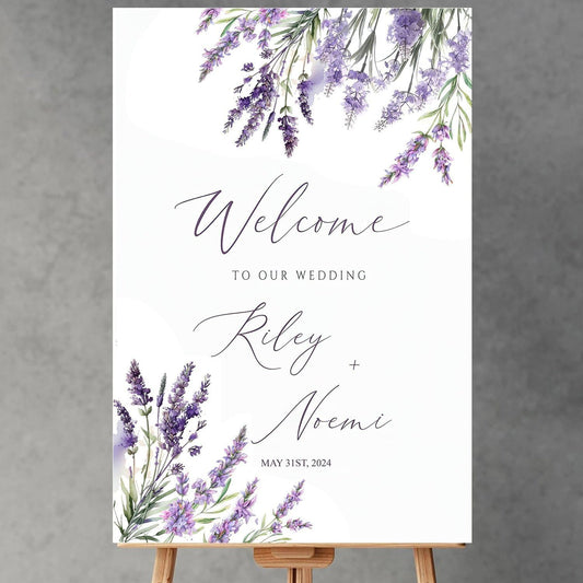 Lavender Floral Boho Wedding Welcome Sign, Welcome Sign Wedding, Custom Wedding Welcome Sign