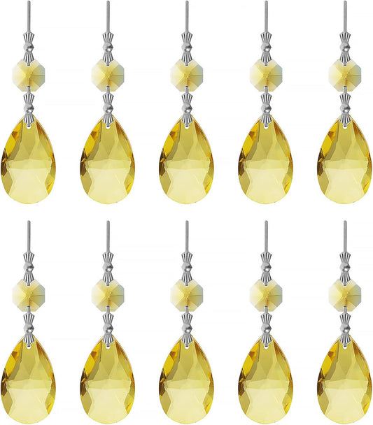 10pcs Crystal Prisms Chandelier Yellow Ornament Pendants Rainbow Maker 38mm Drop Prism Hanging Prisms for Wedding Party Chrismtmas Decoration DIY Jewelry