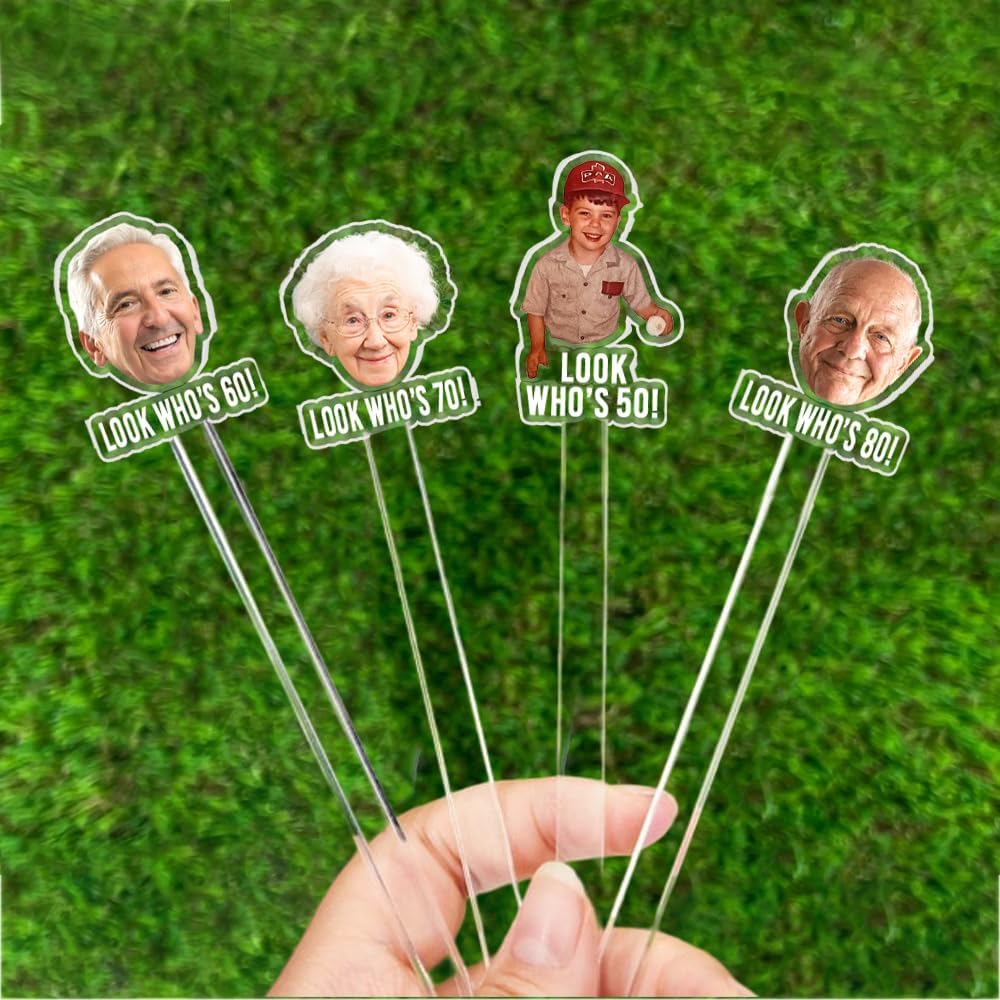 50 Pcs Personalized 50th to 90th Birthday Face Photo Drink Stirrers, 60th 70th 80th Birthday Party Decorations, Custom Face Cutout Stir Sticks, Decor for Retirement, Graduation Parties