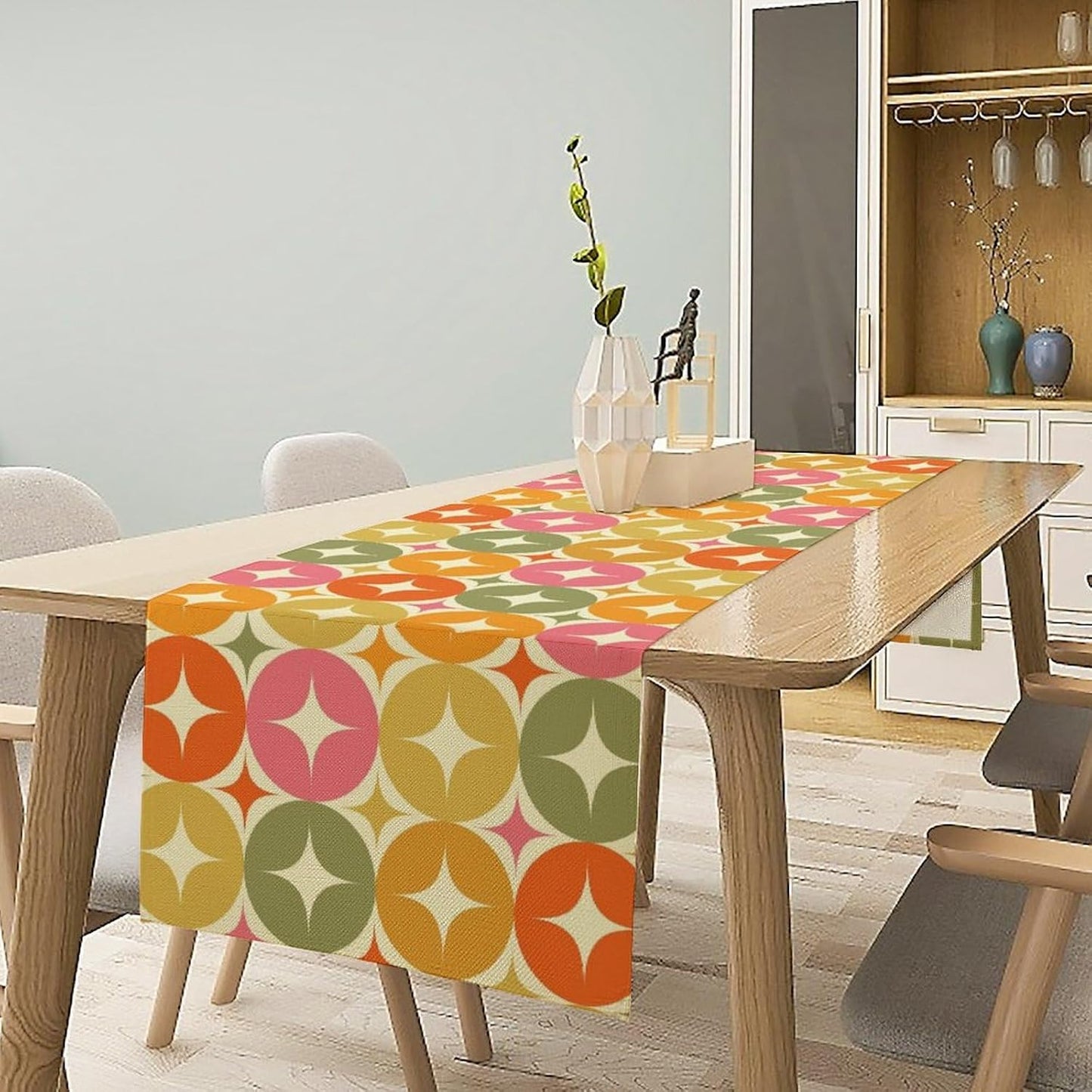 Mid Century Table Runner, Flag Retro Atomic Starburst 1950s Abstract Geometric Space Tabletop Decoration for Home Kitchen Restaurant Table Flag 13x108 Inch