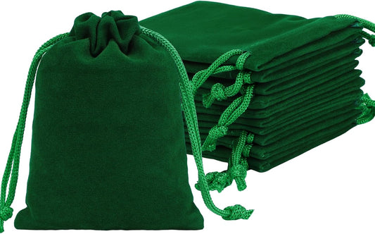Shintop 10pcs Small velvet bags, 3x4inch Green Jewelry Pouches Drawstring Gift Packaging Cloth Dice Bags for Coins Small Business Party Favor