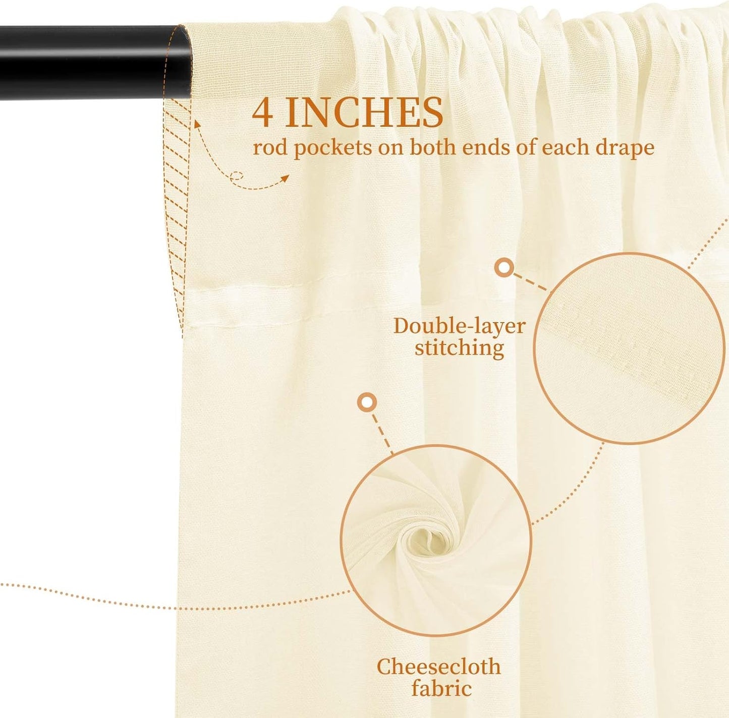 Ivory Ceiling Drapes for Wedding - 5ftx30ft Drapes for Wedding Arch - Sheer Cheesecloth Fabric - Romantic Decorations for Party Banquet Ceremony Stage