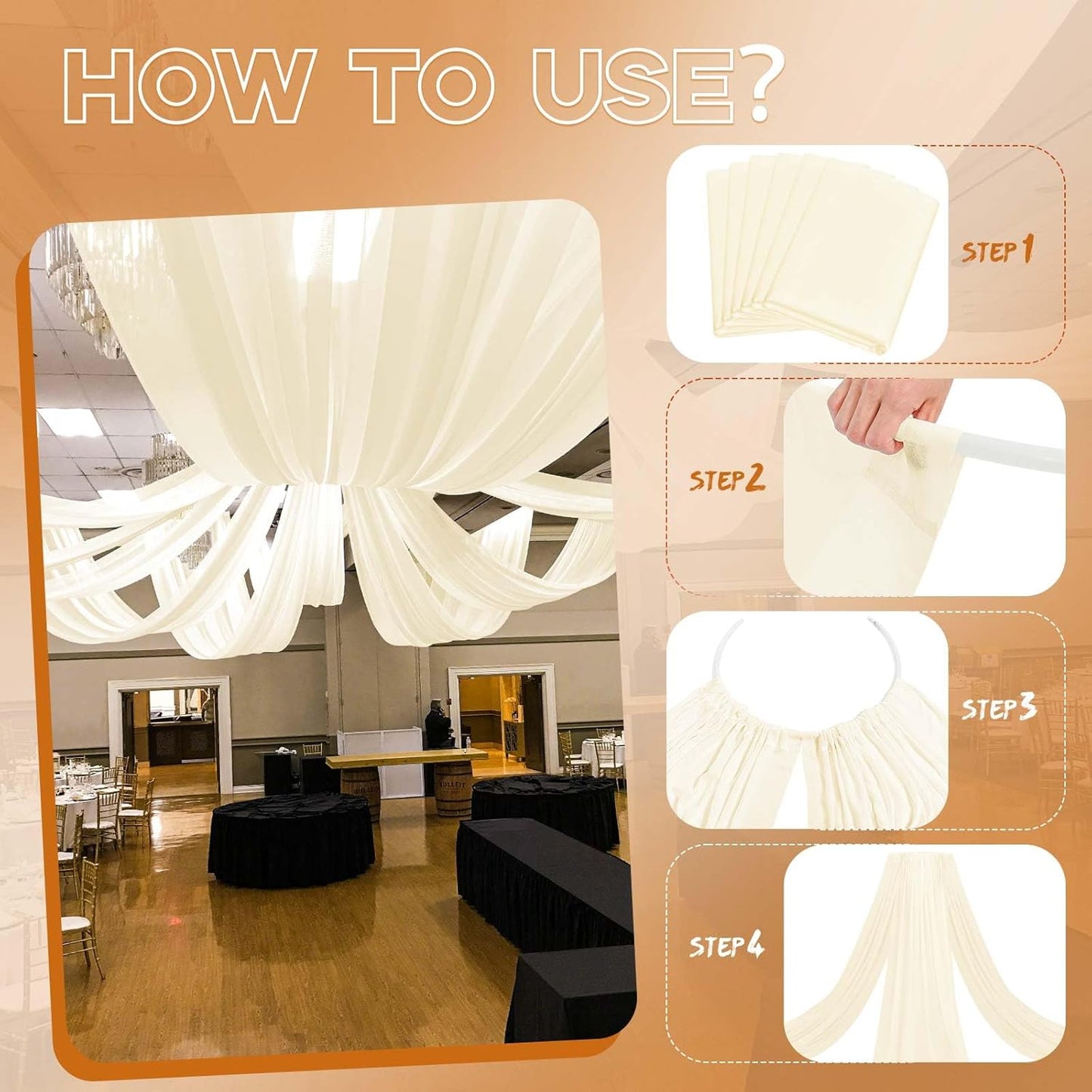 Ivory Ceiling Drapes for Wedding - 5ftx30ft Drapes for Wedding Arch - Sheer Cheesecloth Fabric - Romantic Decorations for Party Banquet Ceremony Stage