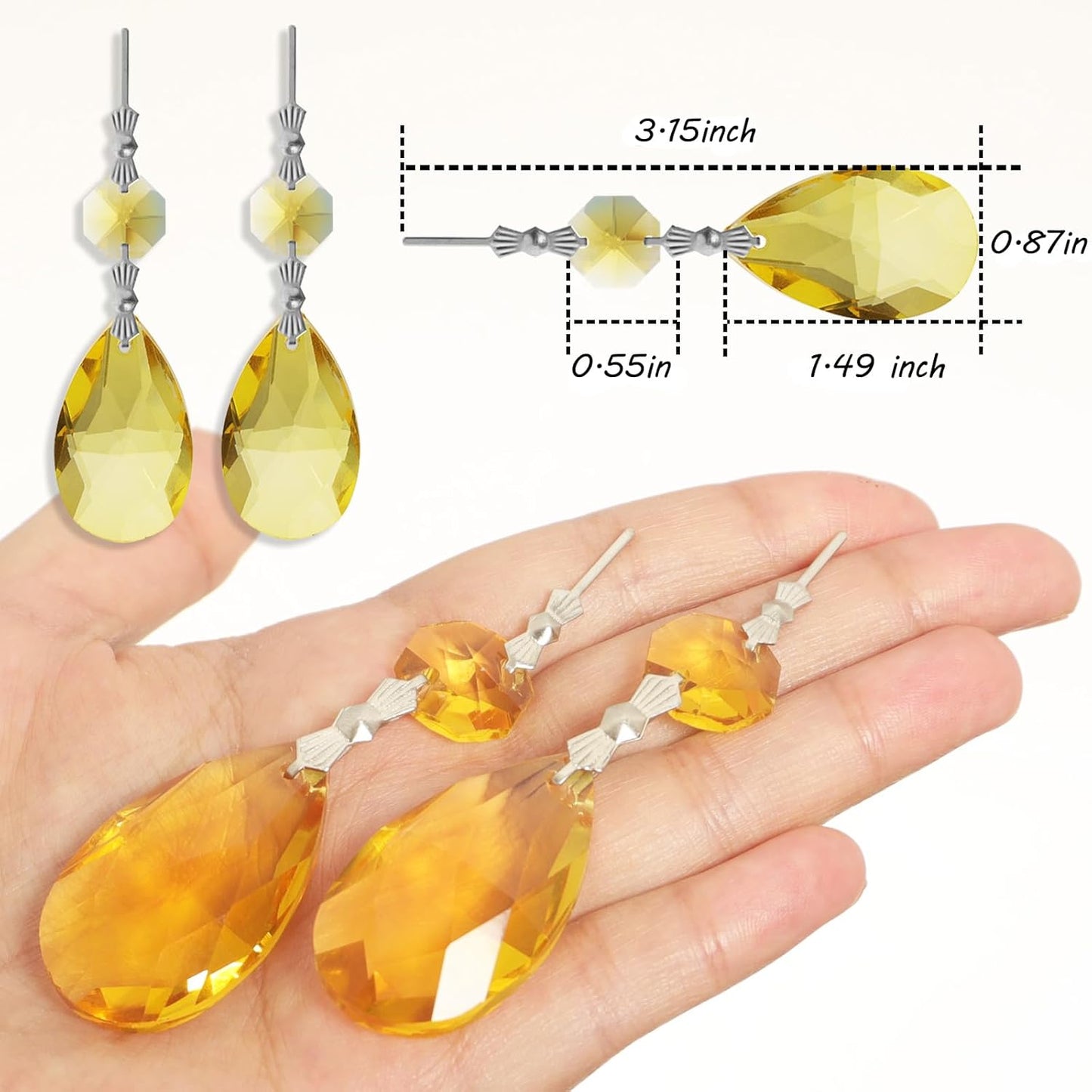 10pcs Crystal Prisms Chandelier Yellow Ornament Pendants Rainbow Maker 38mm Drop Prism Hanging Prisms for Wedding Party Chrismtmas Decoration DIY Jewelry