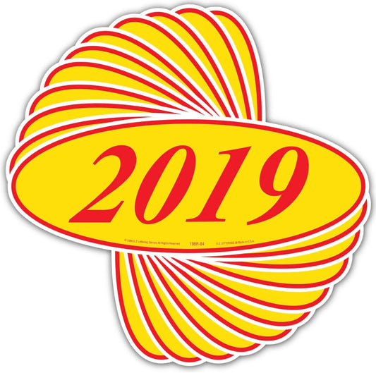 EZ-Line Oval Model Windshield Year Stickers for Car Windows Red and Yellow Large Vinyl Dealership Supplies 1 Dozen Pro Pack (2019)