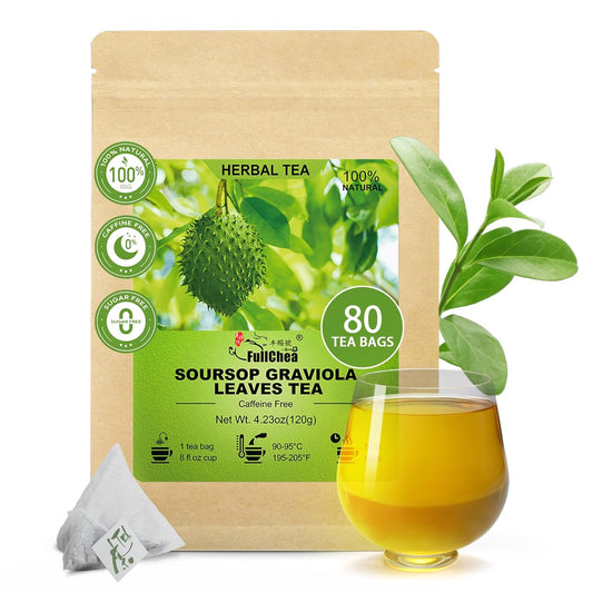 FullChea - Soursop Leaves Tea Bags, 80 Counts - Premium Hojas De Guanabana Tea - Non-GMO - Caffeine-free - Improve Digestion, Support Skin & Sleep