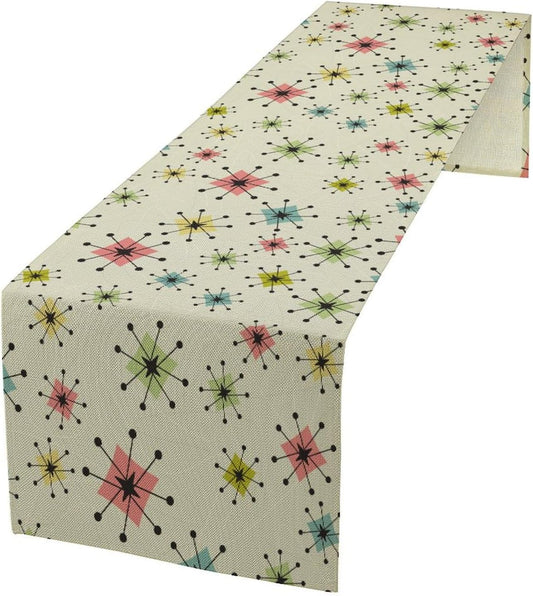 Mid Century Table Runner, Flag Retro Atomic Starburst 1950s Abstract Geometric Space Tabletop Decoration for Home Kitchen Restaurant Table Flag 13x70 Inch