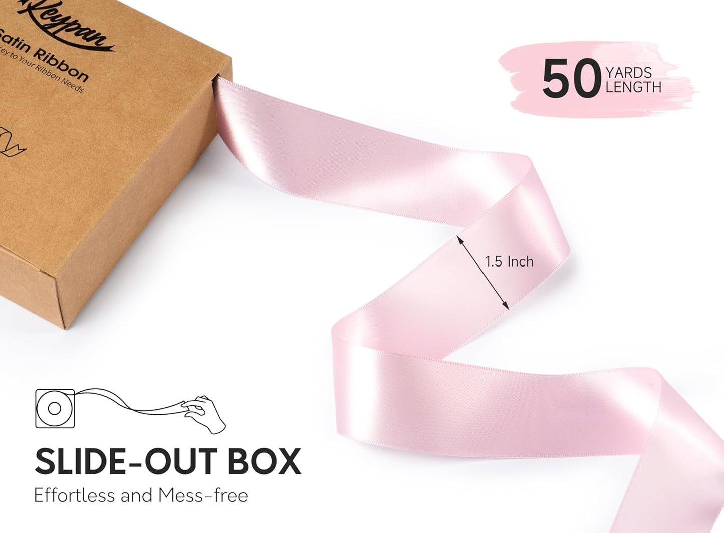 Pink Satin Ribbon for Valentines Day 1-1/2 Inch x 50 Yards Double-Faced Ribbons for Flower Bouquet Gift Wrapping Party Decor Wedding Invitation DIY Craft