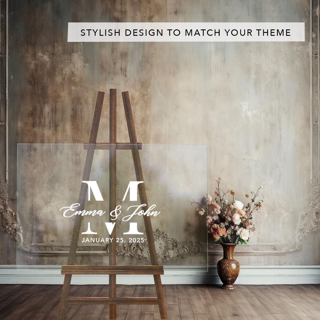 Andaz Press Custom Large Wedding Acrylic Sign, 16 X 24 Inches, Minimalist Modern Monogram, Personalized Sign, Welcome Sign For Modern Wedding Theme Wedding Signs For Ceremony And Reception