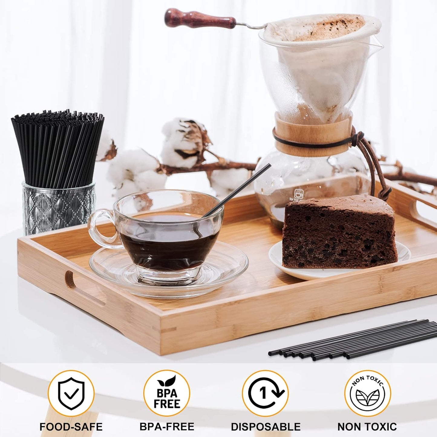 6000 Count Coffee Cocktail Stirrers Straws Disposable Plastic Sip Stir Sticks Cocktail Drink Stirrers Sticks Cups Straws for Bars Juice Drinking(Black,5 Inch)