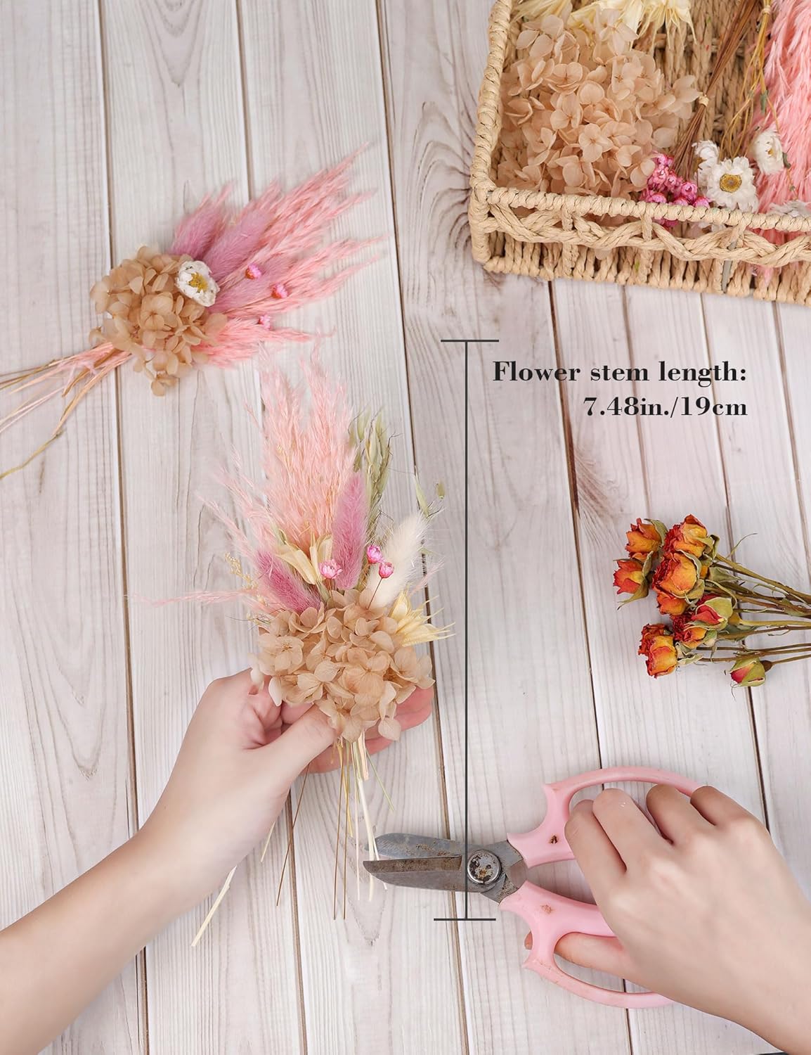 DIY Natural Dried Flower Set for Vase, Bulk Boho Dried Flowers with Stems,Fall Decor, Mini Flower Arrangements.(Pink)