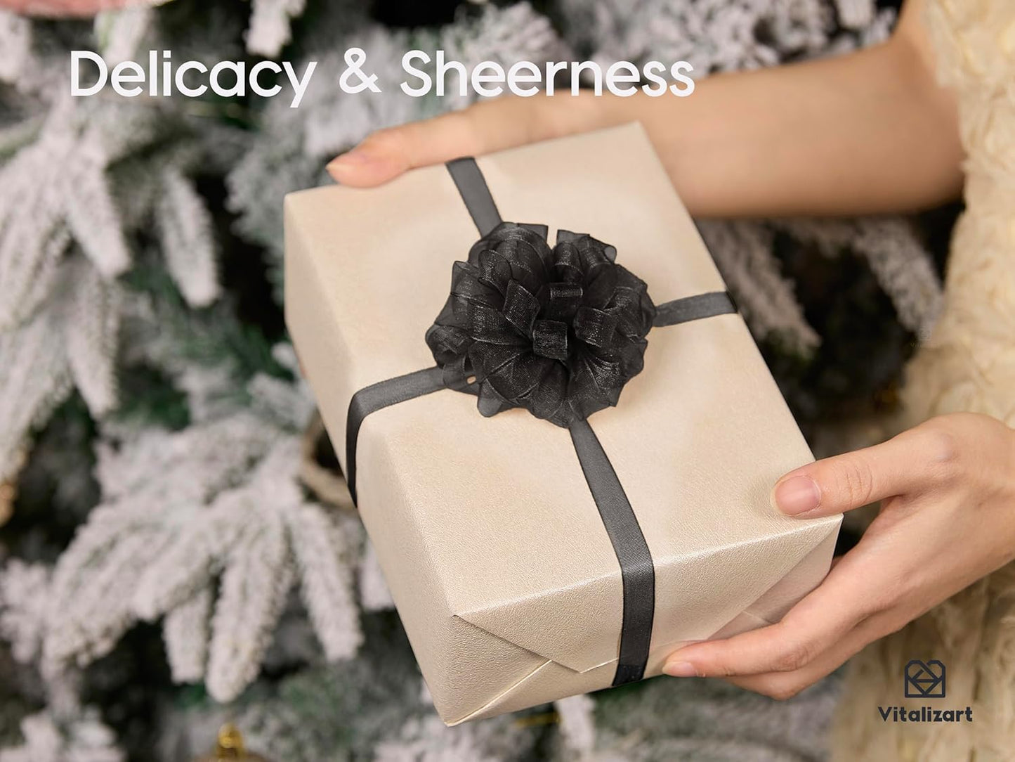 Vitalizart 3/8" x 30Yd Organza Ribbon Black Sheer Ribbons Set 10 Yd x 3 Rolls Handmade Eco-Friendly for Gift Wrapping Christmas Tree Crafts Bows Wedding Invitations Wreaths Wrap