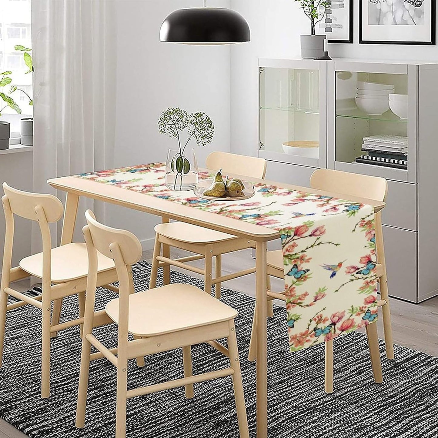 Floral Butterfly Table Runner Seasonal Spring Flower Bird Table Decoration Table Runner for Home Party Decoration 13x36 Inch