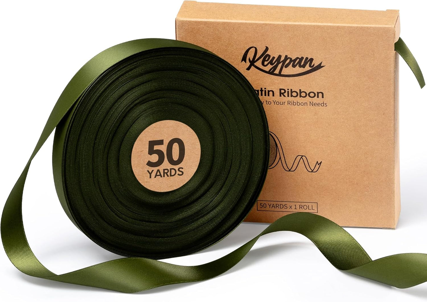 Moss Green Satin Ribbon 7/8 Inch x 50 Yards Double-Faced for Gift Wrapping Crafts Flower Bouquet Invitations Holiday Decorating