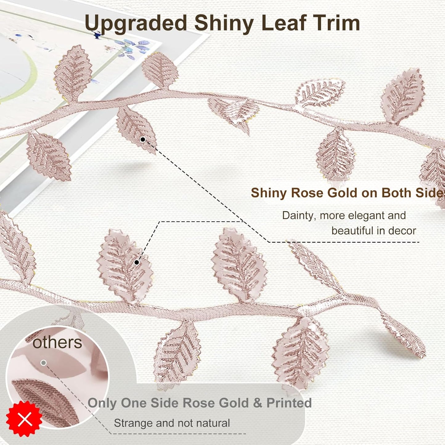 Naidiler Rose Gold Leaf Ribbon, Artificial Vines Leaves String Trim Ribbon Wild Jungle Botanical Greenery for Baby Shower Party Wedding Home Wreaths & DIY Craft (Rose Gold 120Ft)