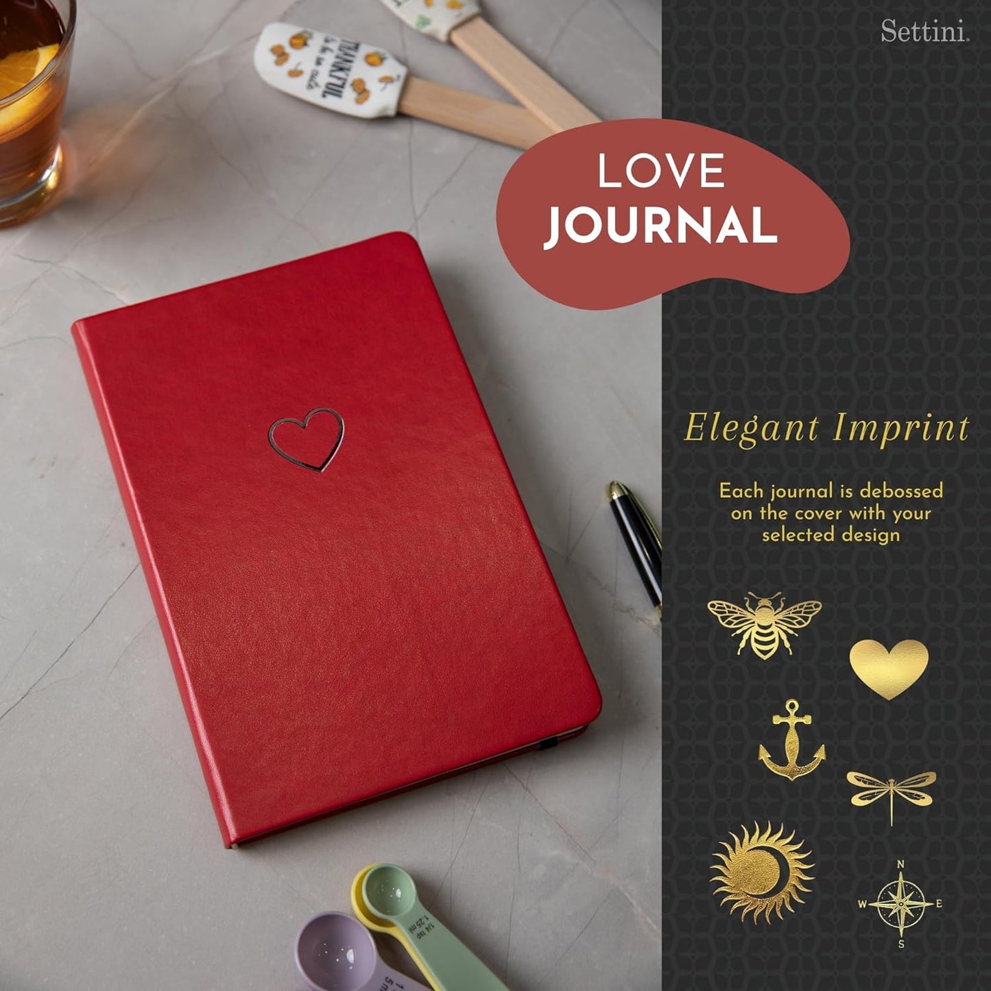 SETTINI Lined Journal, Ideal for Journaling - A5 Vegan Leather Notebook, 192 Archival-Quality Pages, QuillEase Bleed-Free Paper, Inner Pocket & Bookmark - Love Journal for Women, Red Heart