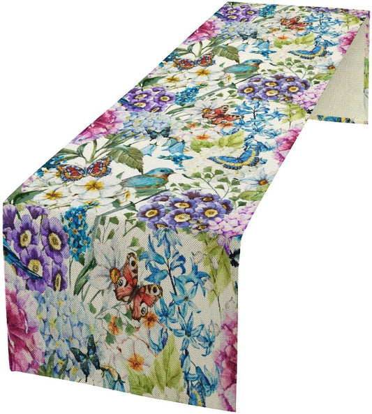 Brown Bird Floral Table Runner Spring Flower Kitchen Table Decoration Suitable for Family Dinner Decoration 13x120 Inch