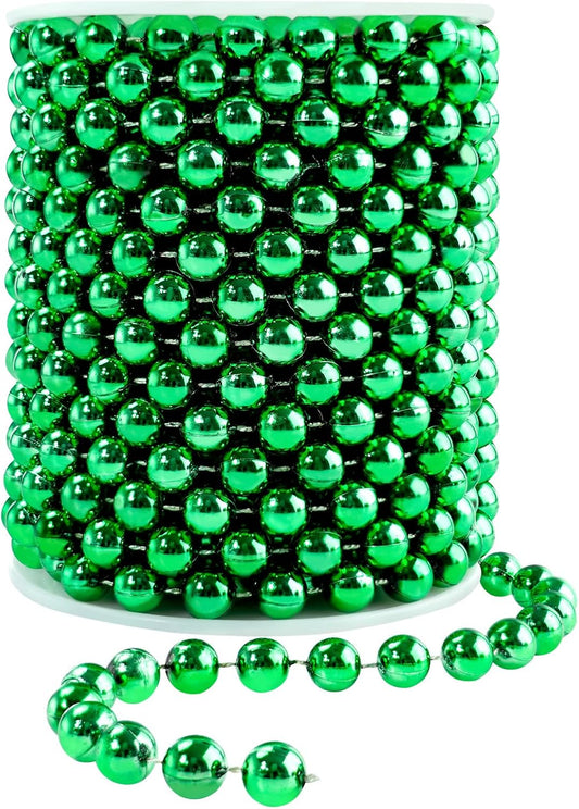 Faux Pearl Bead Garland - 10mm Christmas Tree Beads 11 Yards Green Pearl Strands Spool Roll for Wedding Party Christmas Tree Decoration