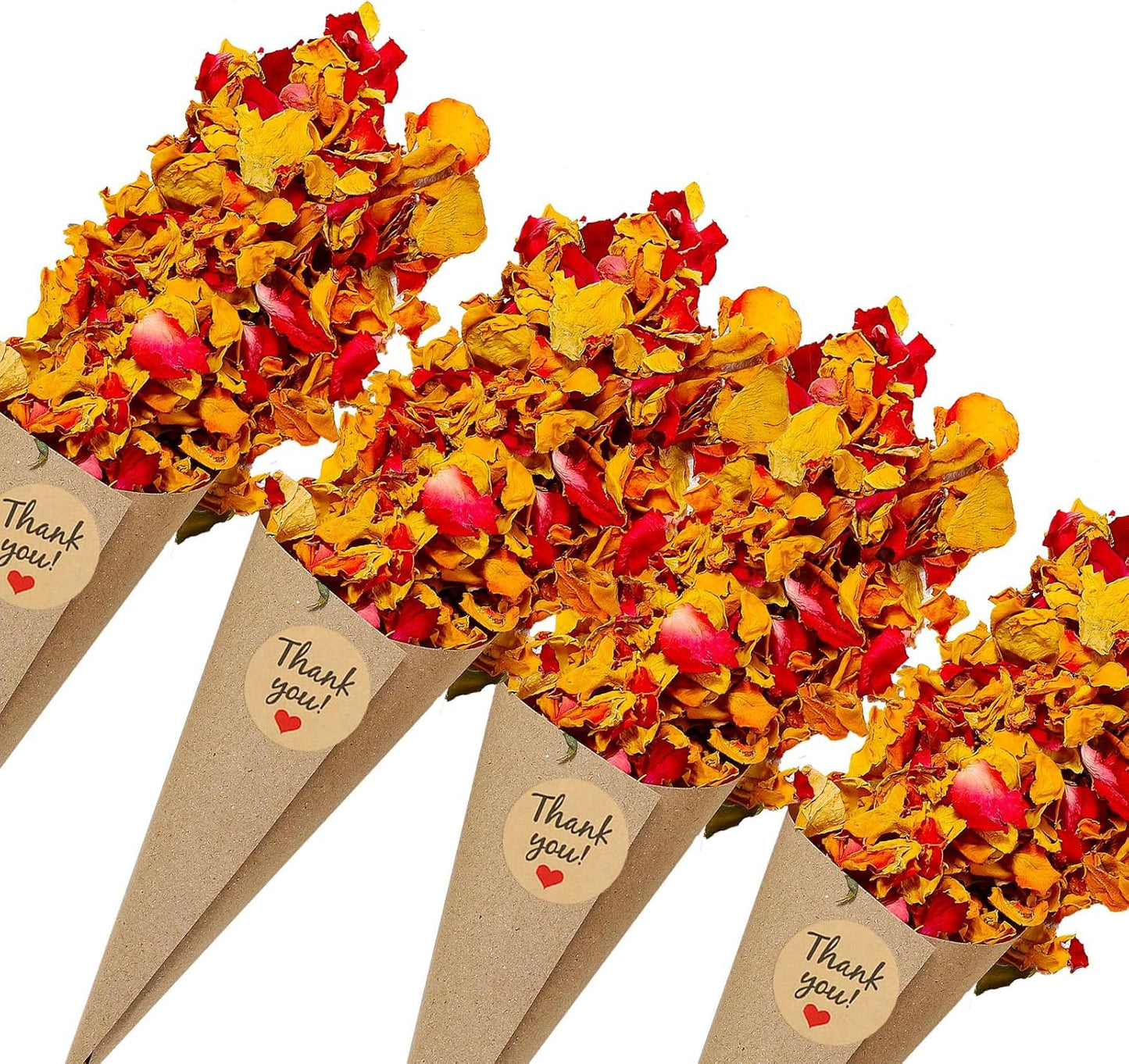 PATIKIL Dried Flower Confetti Cones, 30Pcs Paper Tapers Cone Holder with Dried Rose Petal / Sticker for Wedding Party Engagement Birthday DIY Decoration, Red/Yellow