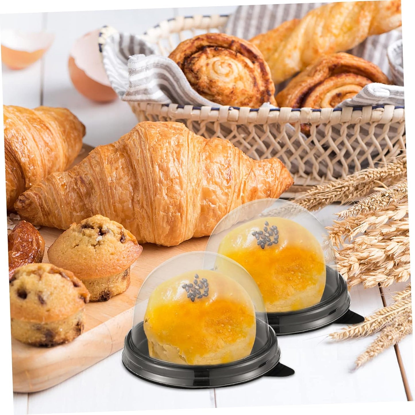 NUOBESTY Individual Cupcake Boxes 100pcs Round Plastic Transparent Dome Cupcake Boxes Egg-Yolk Puff Food Container Single Dome Boxes Baking Packing Box - Black