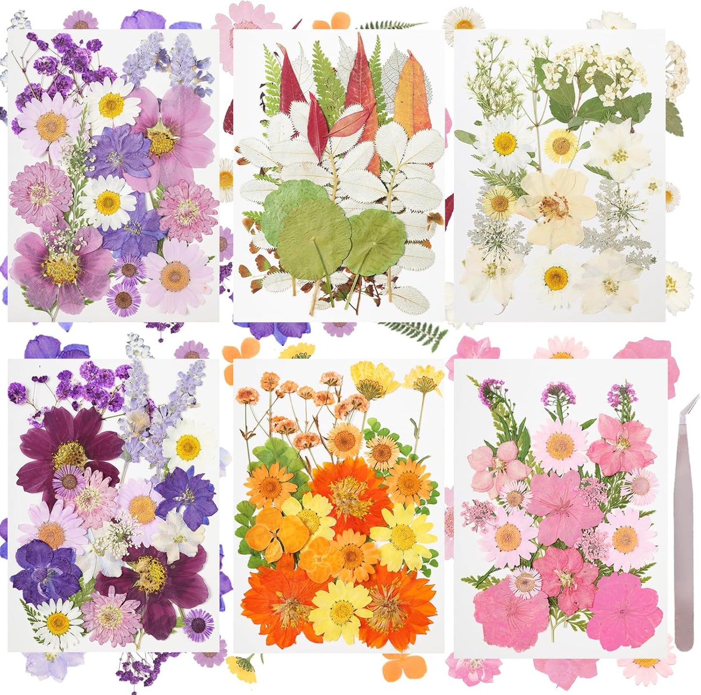 120Pcs Dried Pressed Flowers for Resin Mould Dry Flower Real Leaves Bulk with Tweezers Natural Herbs Kit for Scrapbooking DIY Art Crafts Candle Jewelry Making Nails Floral Decoration (Delicate Color)