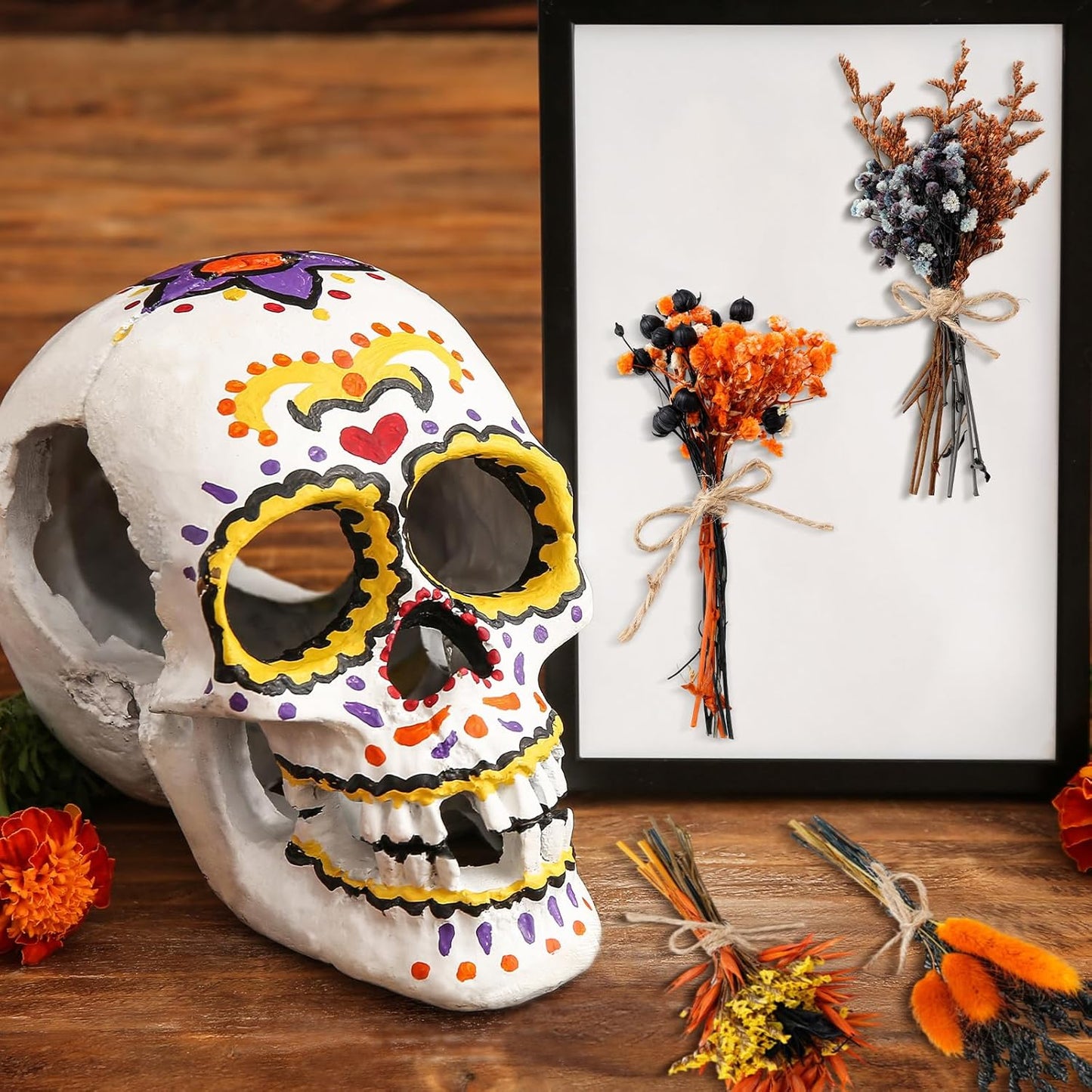 10/12/24/36 Pack Mini Dried Flowers for Vase Wedding Various Mini Bouquet Dried Small Wildflowers Natural Flowers Bulk for Crafts DIY Decor (12, Halloween Color2)